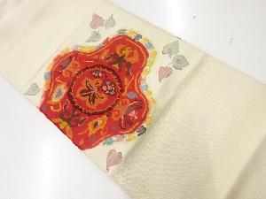 アンティーク　手織り紬花唐草模様織出し名古屋帯